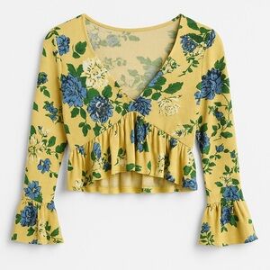 Urban Outfitters Yellow Floral Ruffle Crop Top Small Boho Cottagecore